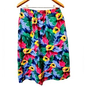 80s Vintage Floral Midi Skirt